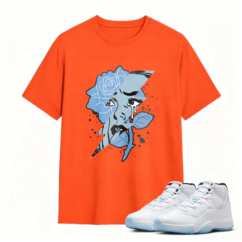 Blue Rose Face Art Shirt to Match Air Jordan 11 White Legend Blue - Sneaker Match Shirt