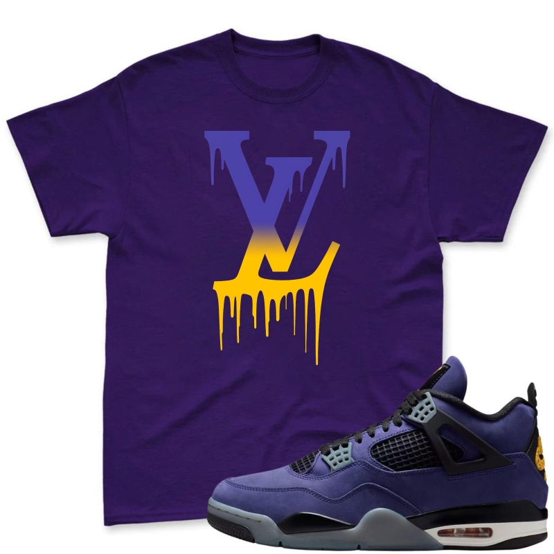 Lakers Logo Drip Design Shirt to Match Jordan 4 Lakers Imperial Purple - Sneaker Match Shirt