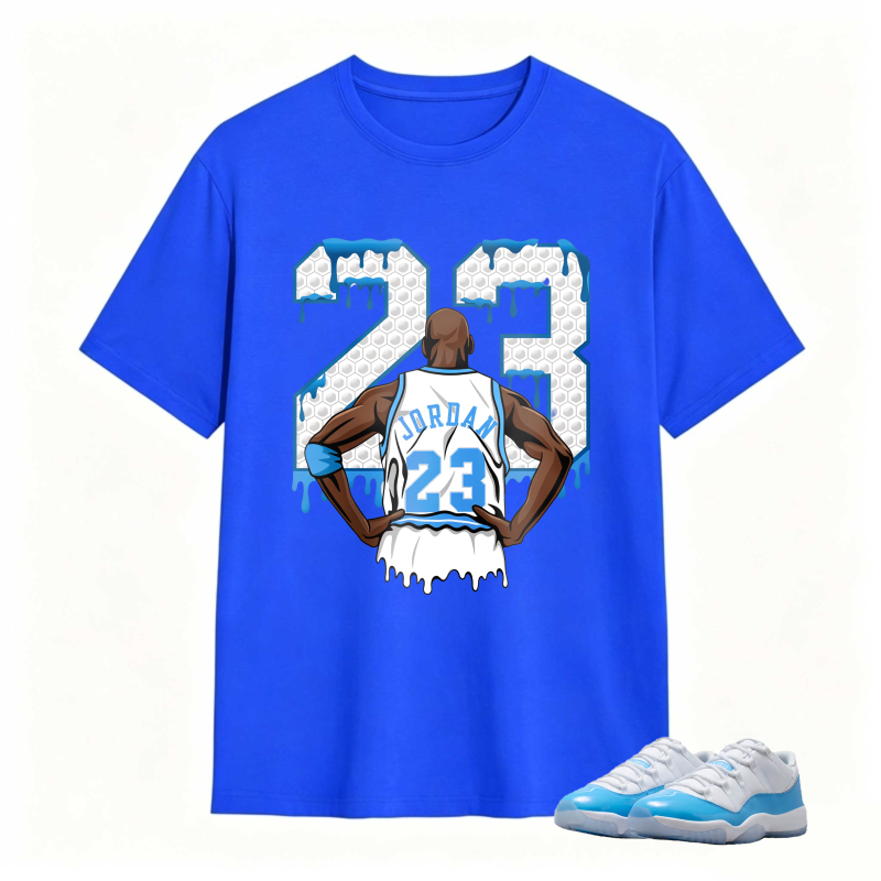 Michael Jordan 23 Dripping Number Back View Shirt To Match Jordan 11 University Blue Sneaker Match Shirt