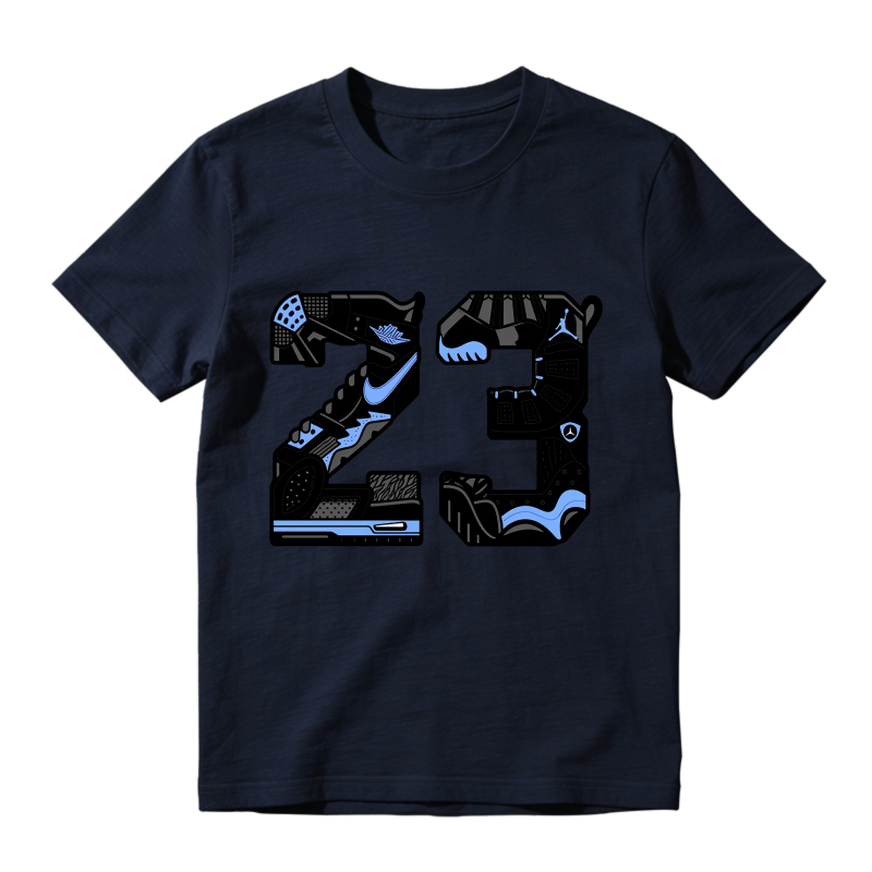 Number 23 With Jordan 14 Shoe Design Shirt To Match Jordan 14 Black And University Blue Sneaker Match Shirt
