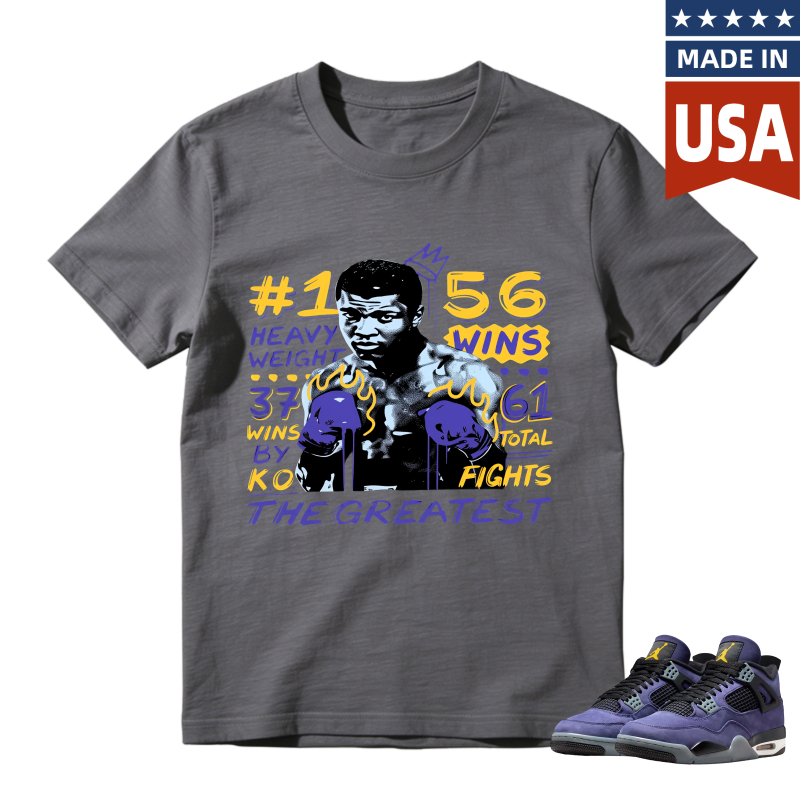 Muhammad Ali Boxing Stats And Legacy Shirt To Match Jordan 4 Lakers Imperial Purple Sneaker Match Shirt