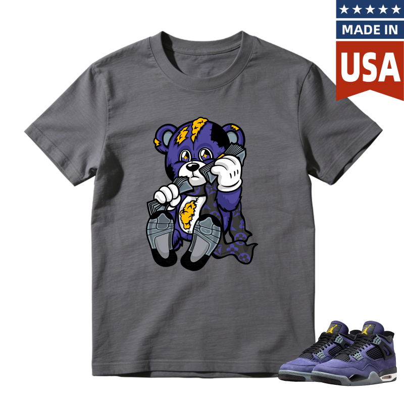Cartoon Bear With Lightning And Basketball Shirt To Match Jordan 4 Lakers Imperial Purple Sneaker Match Shirt