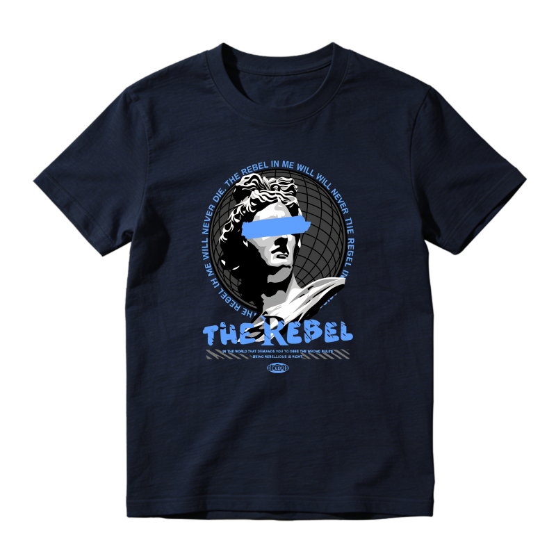 Rebel Theme With Classic Portrait And Bold Text Shirt To Match Jordan 14 Black And University Blue - Sneaker Match Shirt