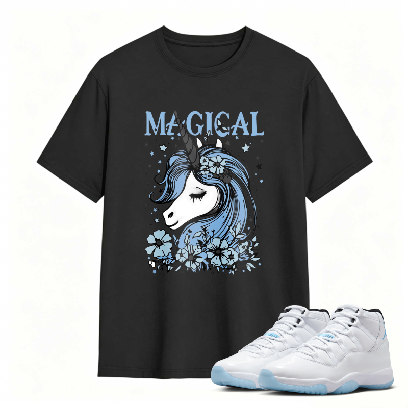 Unicorn With Blue Flowers And Stars Magical Shirt To Match Air Jordan 11 White Legend Blue Sneaker Match Shirt