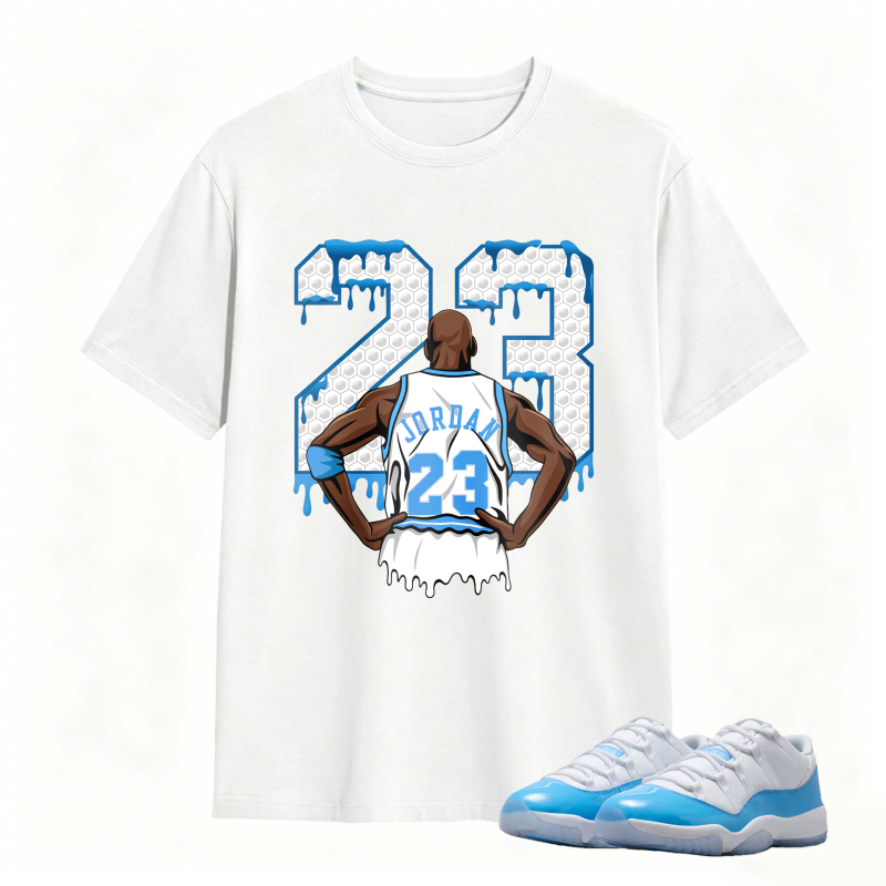 Michael Jordan 23 Dripping Number Back View Shirt To Match Jordan 11 University Blue Sneaker Match Shirt