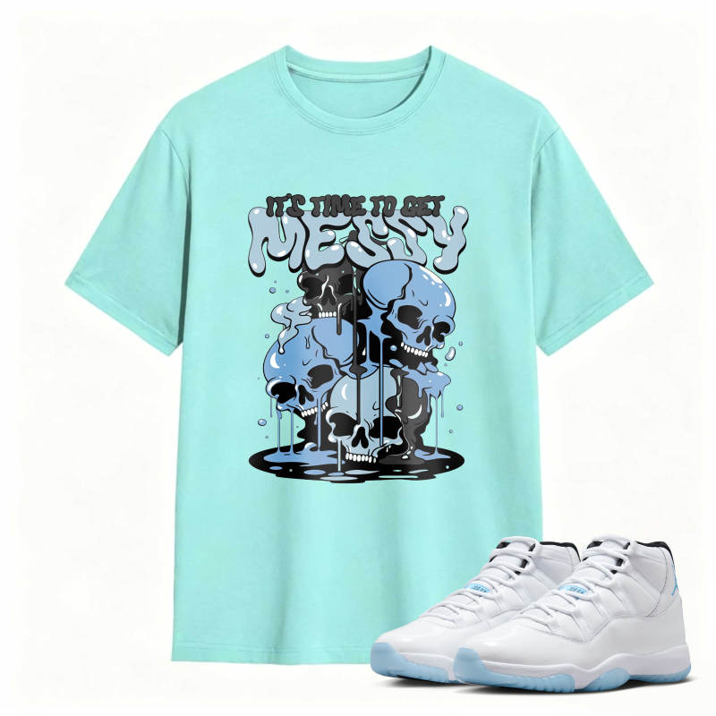 Skull And Dripping Blue Design Shirt To Match Air Jordan 11 White Legend Blue - Sneaker Match Shirt