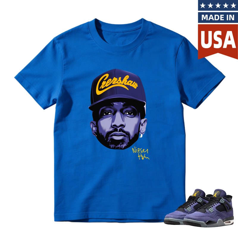 Nipsey Hussle Lakers Cap Portrait Shirt to Match Jordan 4 Lakers Imperial Purple - Sneaker Match Shirt