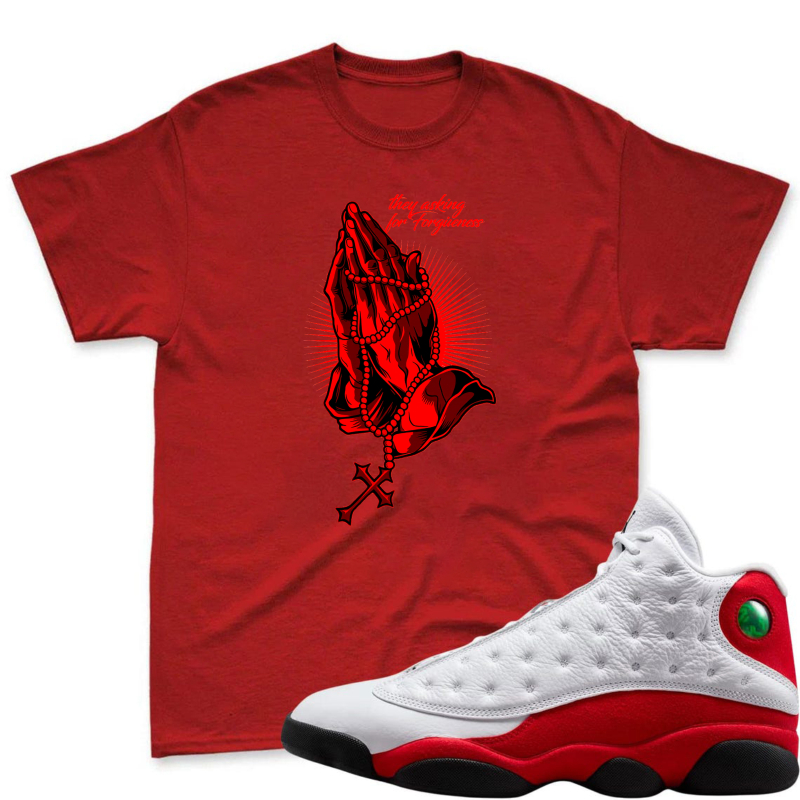 Praying Hands With Rosary And Cross Shirt To Match Air Jordan 13 Chicago - Sneaker Match Shirt