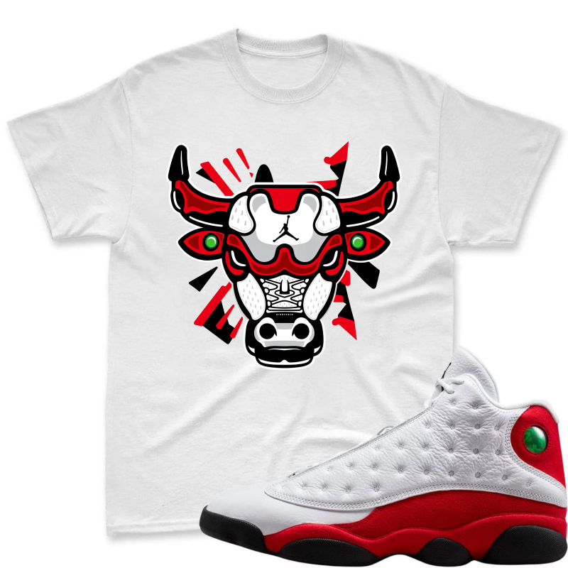 Bulls Logo With Red And Black Accents Shirt To Match Air Jordan 13 Chicago - Sneaker Match Shirt