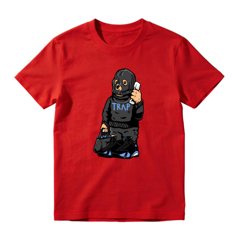 Cartoon Dog Wearing Trap Hoodie And Holding Phone Shirt To Match Jordan 14 Black And University Blue - Sneaker Match Shirt