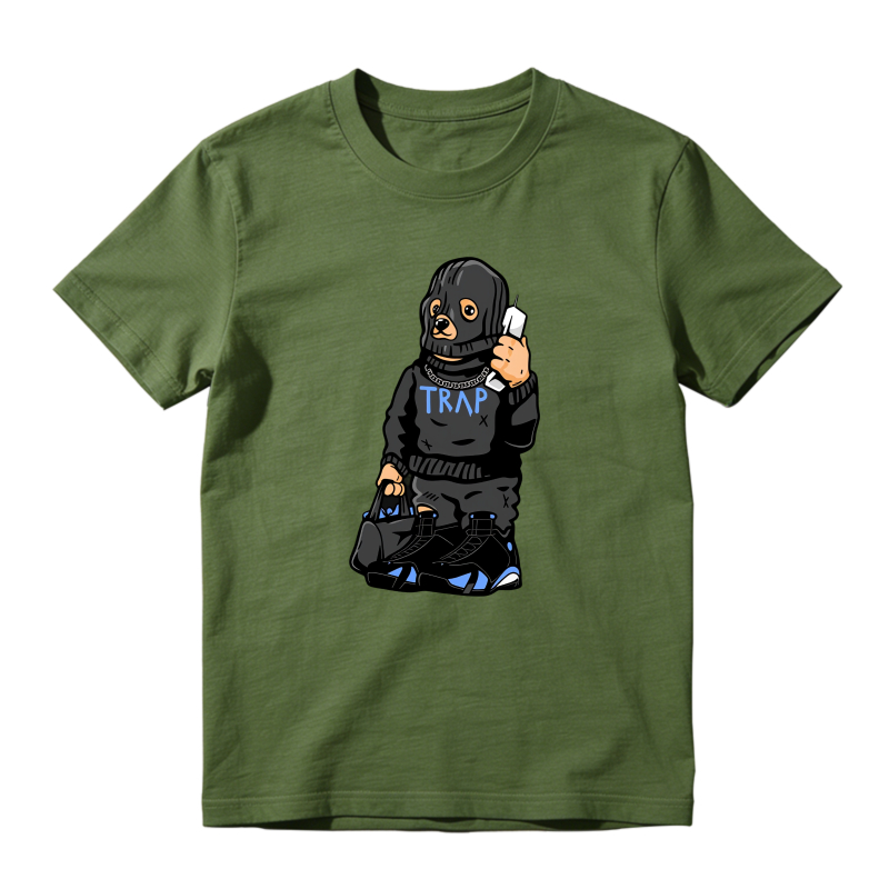 Cartoon Dog Wearing Trap Hoodie And Holding Phone Shirt To Match Jordan 14 Black And University Blue - Sneaker Match Shirt
