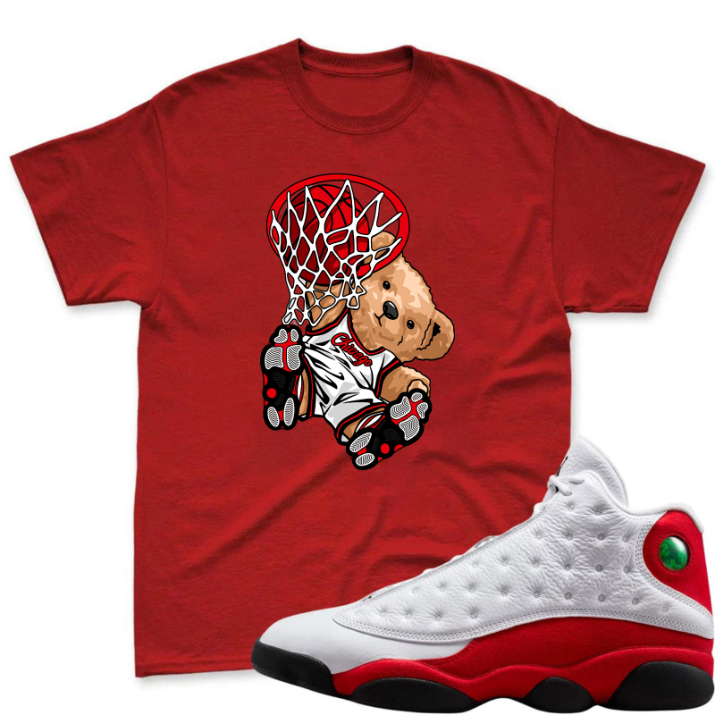 Teddy Bear Dunking Basketball Shirt To Match Air Jordan 13 Chicago - Sneaker Match Shirt