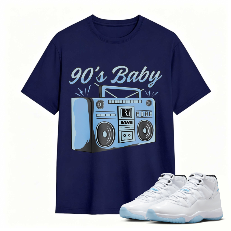 90s Baby Boombox Graphic Shirt to Match Air Jordan 11 White Legend Blue - Sneaker Match Shirt