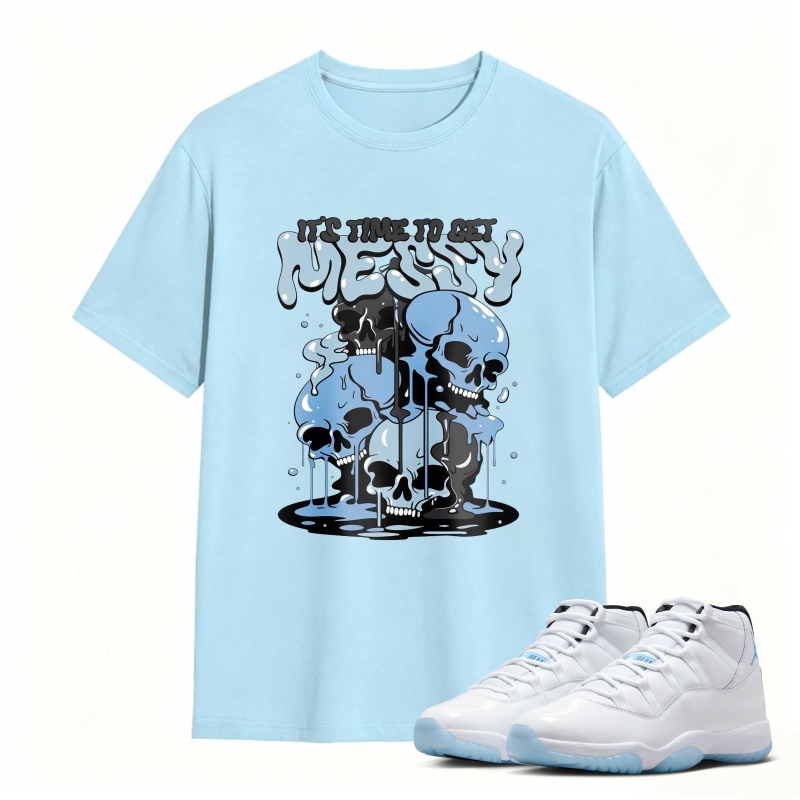 Skull And Dripping Blue Design Shirt To Match Air Jordan 11 White Legend Blue - Sneaker Match Shirt