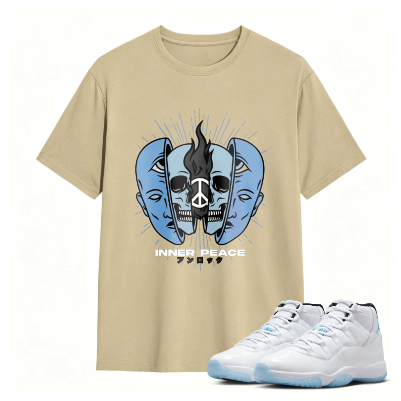 Skull And Dual Faces Design Shirt To Match Air Jordan 11 White Legend Blue - Sneaker Match Shirt