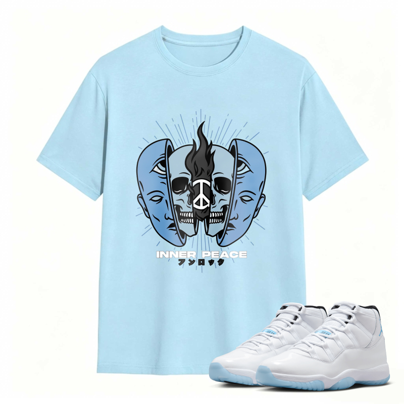 Skull And Dual Faces Design Shirt To Match Air Jordan 11 White Legend Blue - Sneaker Match Shirt