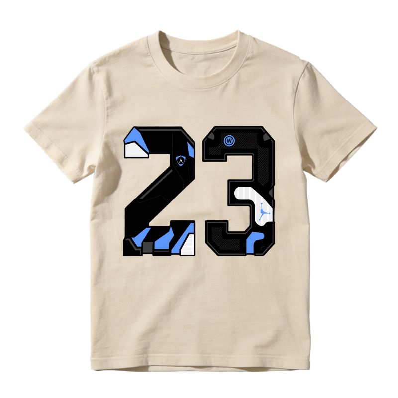 Number 23 With Jordan Logo And Blue Accents Shirt To Match Jordan 14 Black And University Blue Sneaker Match Shirt