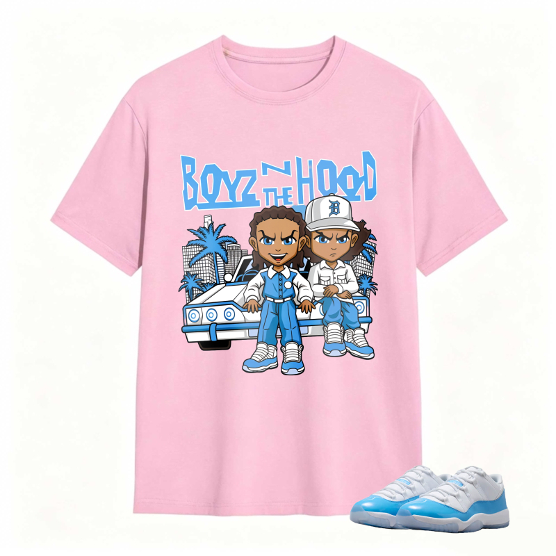 Boyz N The Hood Cartoon Characters With Car And Palm Trees Shirt To Match Jordan 11 University Blue Sneaker Match Shirt