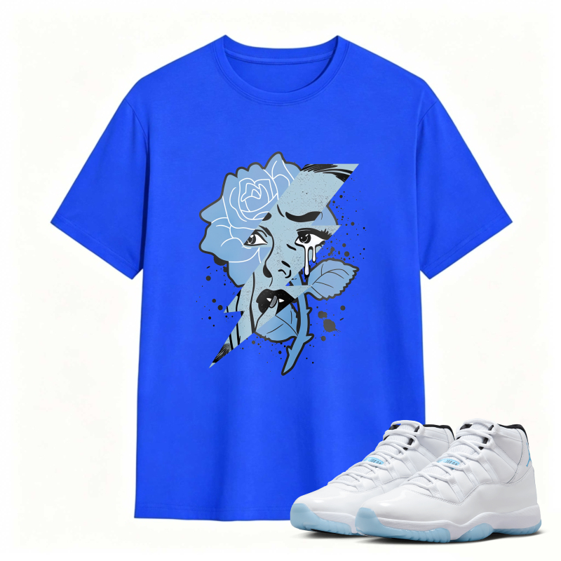 Blue Rose Face Art Shirt to Match Air Jordan 11 White Legend Blue - Sneaker Match Shirt