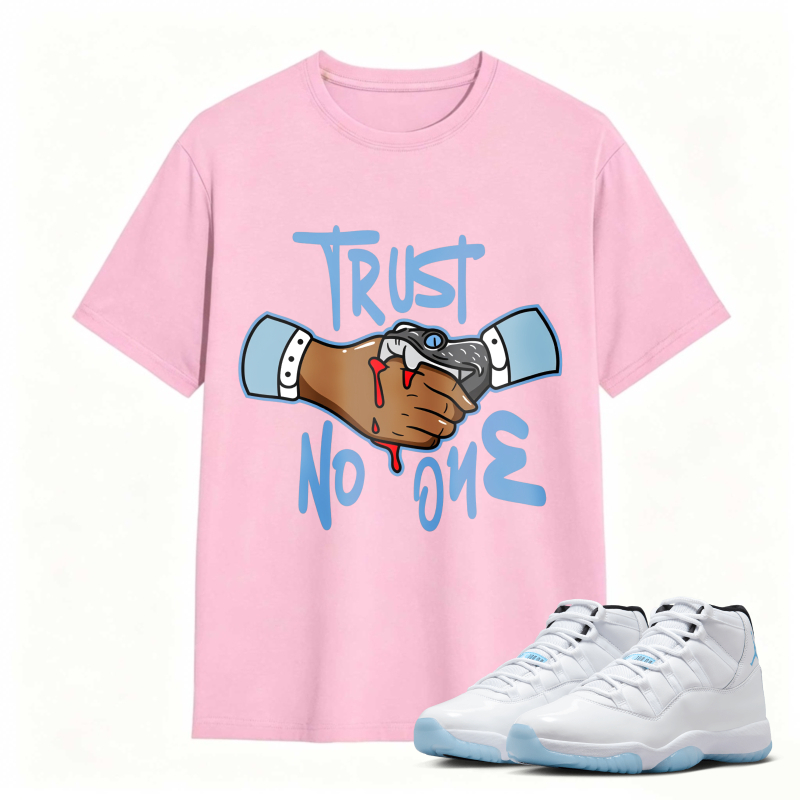 Trust No One Handshake With Blood Shirt To Match Air Jordan 11 White Legend Blue Sneaker Match Shirt