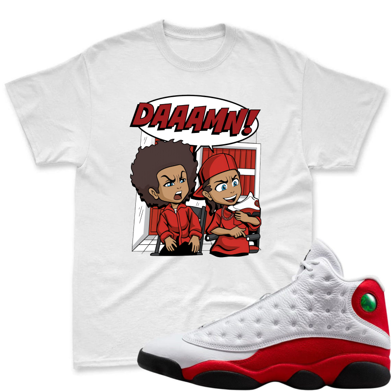 Cartoon Characters With Daaamn Text Shirt To Match Air Jordan 13 Chicago - Sneaker Match Shirt