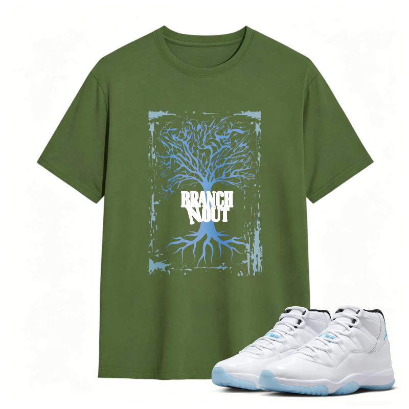 Tree Branch Roots Design Shirt To Match Air Jordan 11 White Legend Blue Sneaker Match Shirt