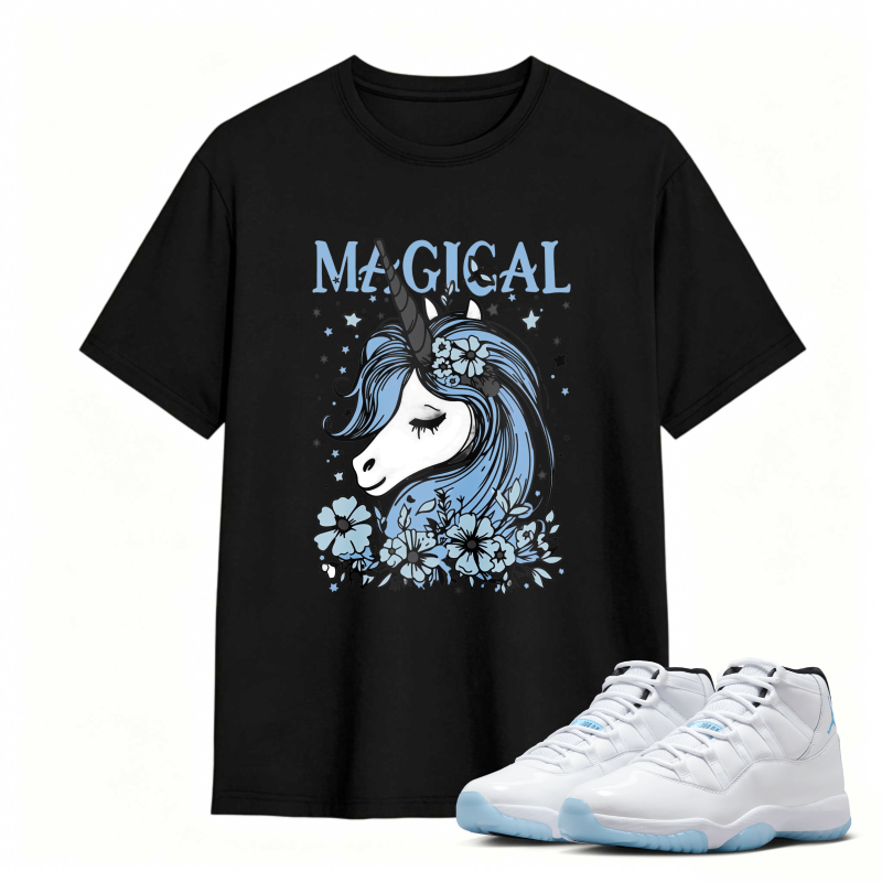 Unicorn With Blue Flowers And Stars Magical Shirt To Match Air Jordan 11 White Legend Blue Sneaker Match Shirt