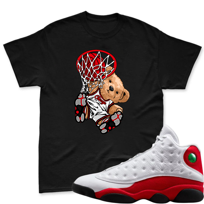 Teddy Bear Dunking Basketball Shirt To Match Air Jordan 13 Chicago - Sneaker Match Shirt