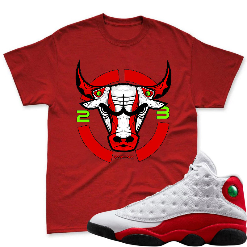Bulls Logo With Red And Green Accents Shirt To Match Air Jordan 13 Chicago - Sneaker Match Shirt