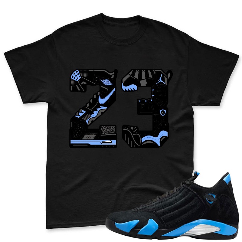 Number 23 With Jordan 14 Shoe Design Shirt To Match Jordan 14 Black And University Blue Sneaker Match Shirt