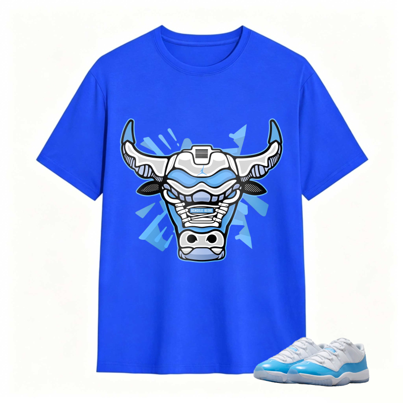 Bull Head With Blue And White Design Shirt To Match Jordan 11 University Blue Sneaker Match Shirt