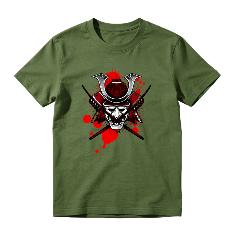 Samurai Helmet With Crossed Swords And Red Splatter Shirt To Match Air Jordan 13 Chicago Sneaker Match Shirt