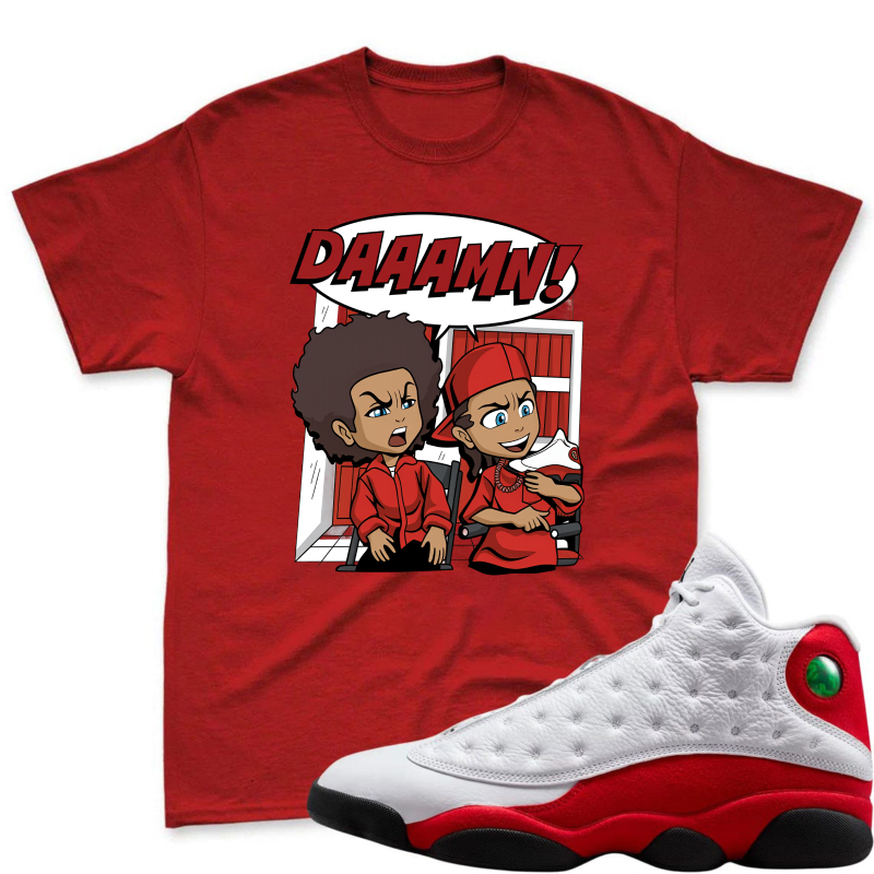 Cartoon Characters With Daaamn Text Shirt To Match Air Jordan 13 Chicago - Sneaker Match Shirt