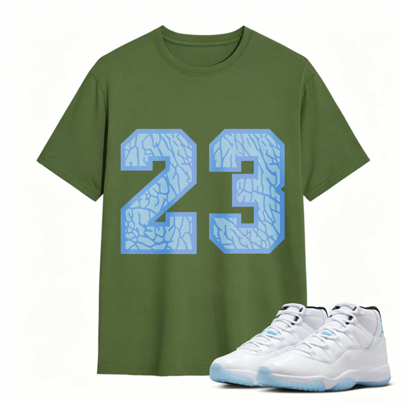 Number 23 Blue Cracked Pattern Shirt To Match Air Jordan 11 White Legend Blue - Sneaker Match Shirt