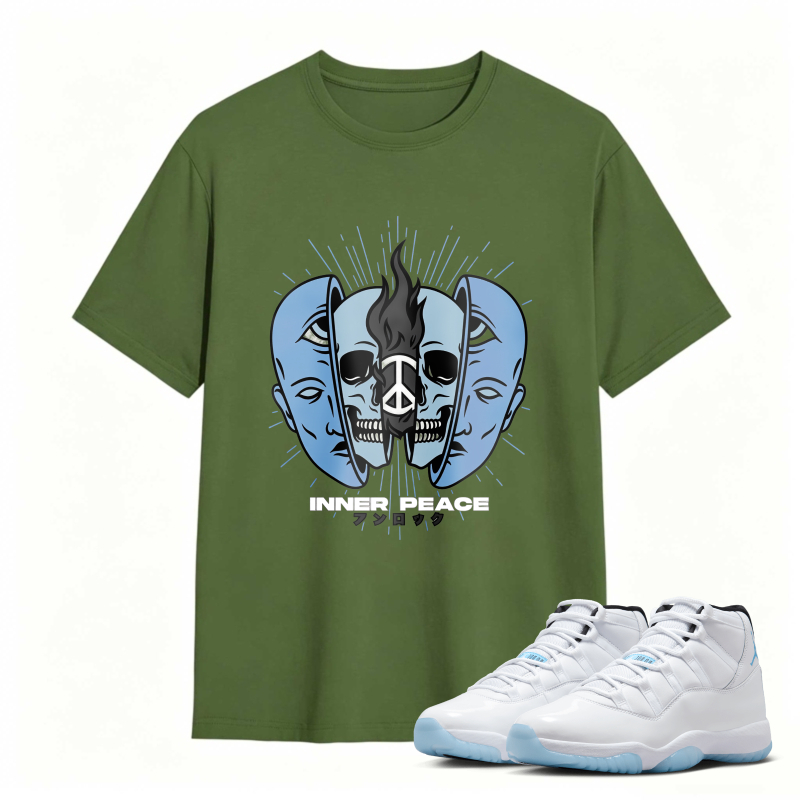 Skull And Dual Faces Design Shirt To Match Air Jordan 11 White Legend Blue - Sneaker Match Shirt