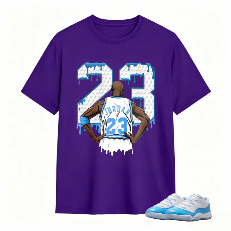Michael Jordan 23 Dripping Number Back View Shirt To Match Jordan 11 University Blue Sneaker Match Shirt