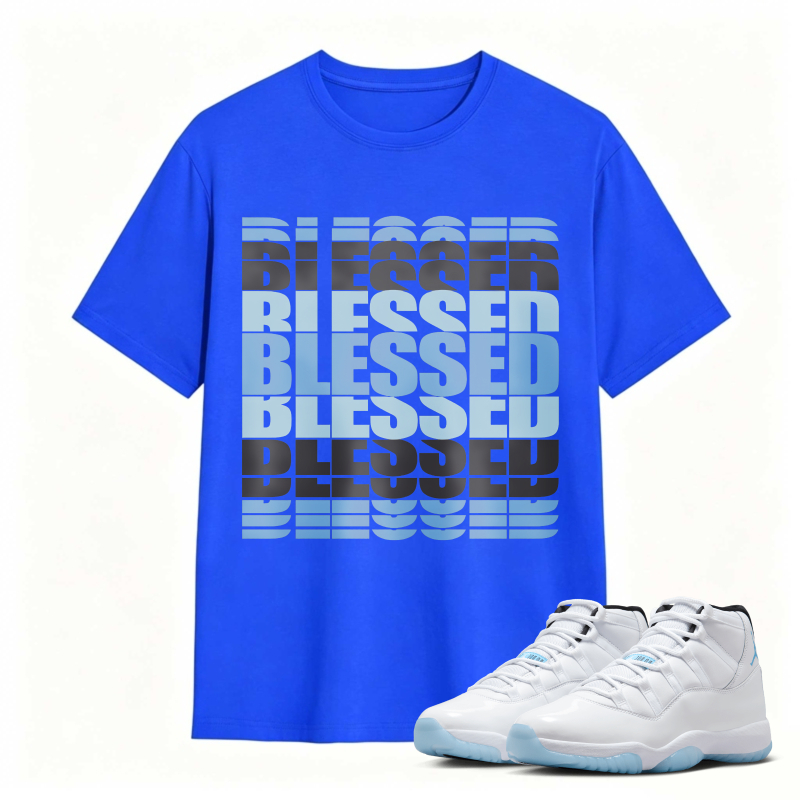 Blessed Text Pattern Shirt To Match Air Jordan 11 White Legend Blue - Sneaker Match Shirt