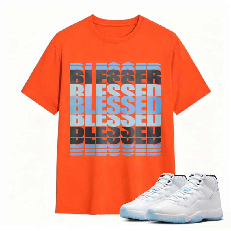 Blessed Text Pattern Shirt To Match Air Jordan 11 White Legend Blue - Sneaker Match Shirt