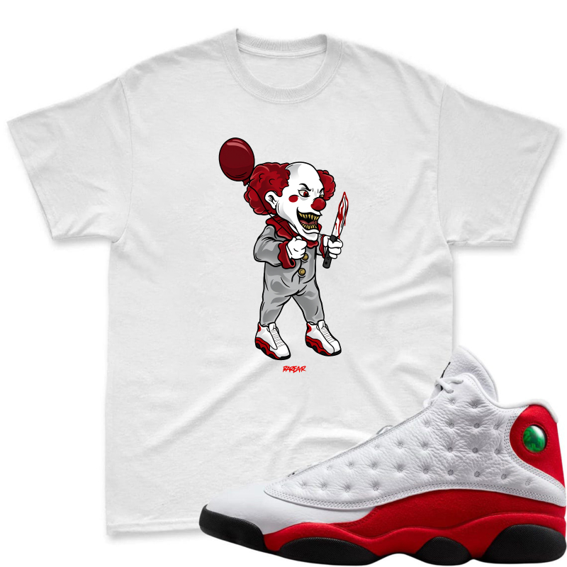Clown Character With Red Hair And Balloon Shirt To Match Air Jordan 13 Chicago - Sneaker Match Shirt