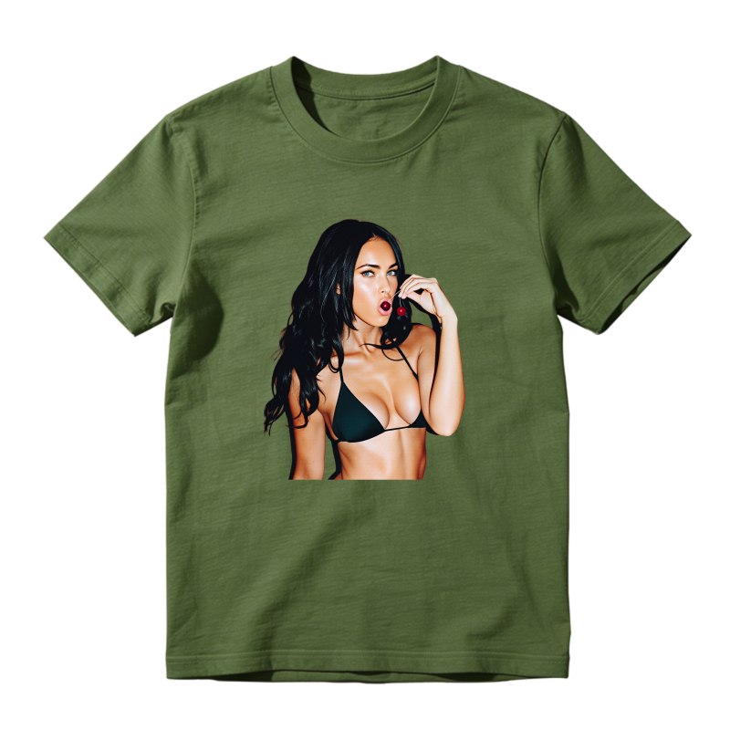 Woman In Bikini Holding Cherry Shirt To Match Air Jordan 13 Chicago - Sneaker Match Shirt
