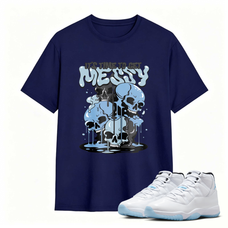 Skull And Dripping Blue Design Shirt To Match Air Jordan 11 White Legend Blue - Sneaker Match Shirt