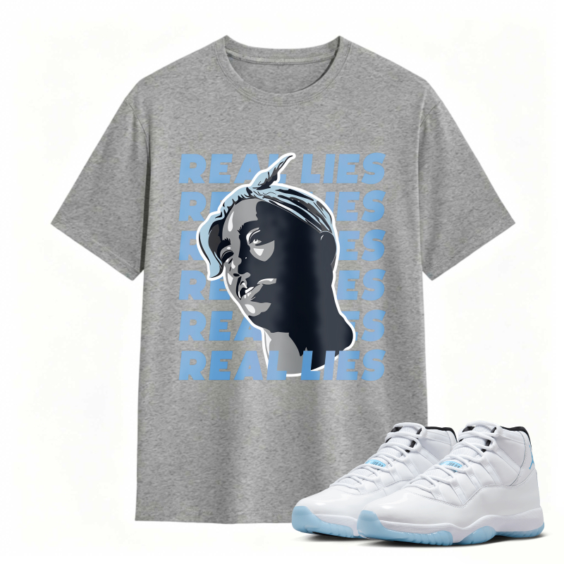 Real Lies Text And Portrait Design Shirt To Match Air Jordan 11 White Legend Blue Sneaker Match Shirt