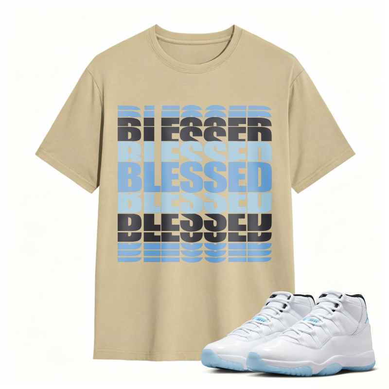 Blessed Text Pattern Shirt To Match Air Jordan 11 White Legend Blue - Sneaker Match Shirt
