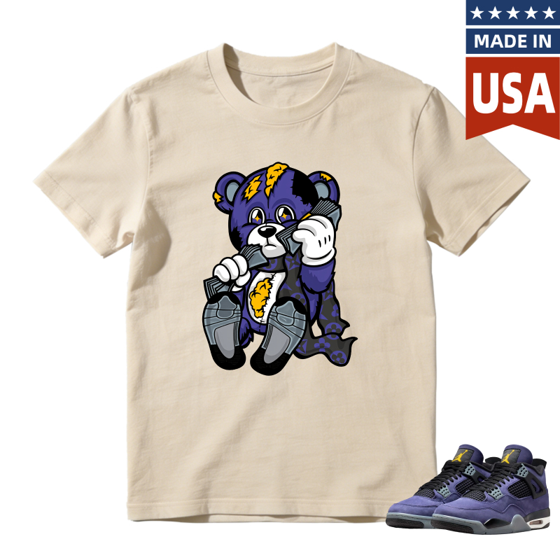 Cartoon Bear With Lightning And Basketball Shirt To Match Jordan 4 Lakers Imperial Purple Sneaker Match Shirt