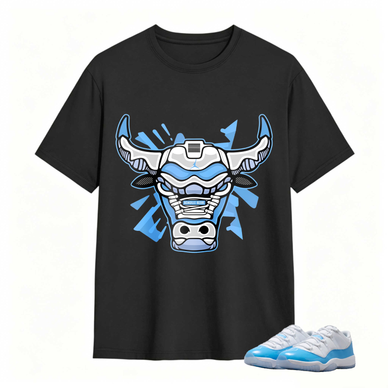 Bull Head With Blue And White Design Shirt To Match Jordan 11 University Blue Sneaker Match Shirt