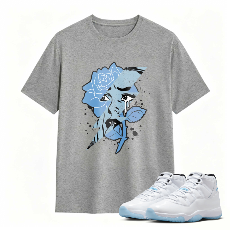 Blue Rose Face Art Shirt to Match Air Jordan 11 White Legend Blue - Sneaker Match Shirt