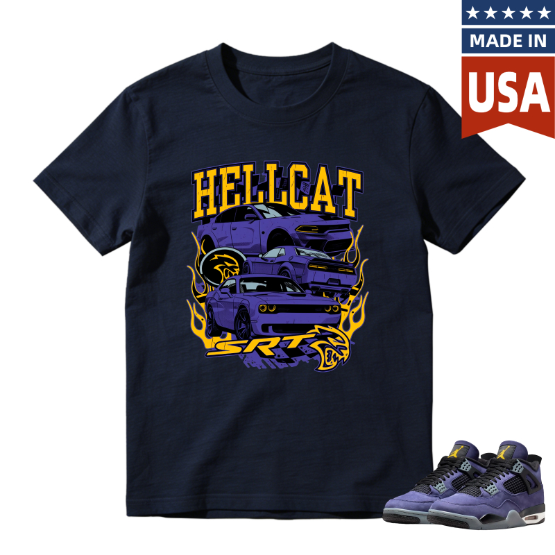 Hellcat Srt Car Graphic Shirt To Match Jordan 4 Lakers Imperial Purple Sneaker Match Shirt