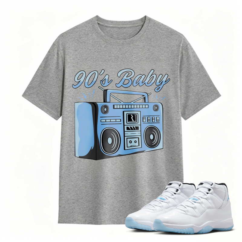 90s Baby Boombox Graphic Shirt to Match Air Jordan 11 White Legend Blue - Sneaker Match Shirt