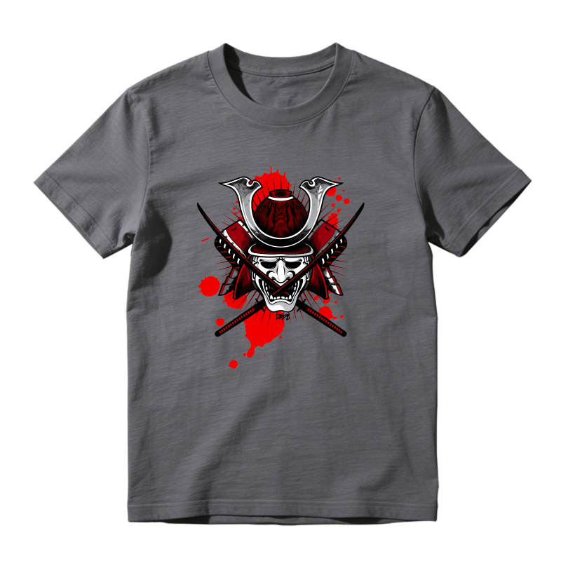 Samurai Helmet With Crossed Swords And Red Splatter Shirt To Match Air Jordan 13 Chicago Sneaker Match Shirt