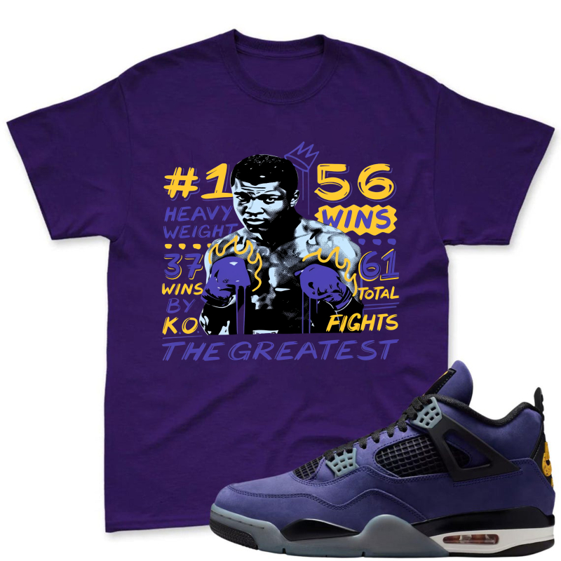 Muhammad Ali Boxing Stats And Legacy Shirt To Match Jordan 4 Lakers Imperial Purple Sneaker Match Shirt